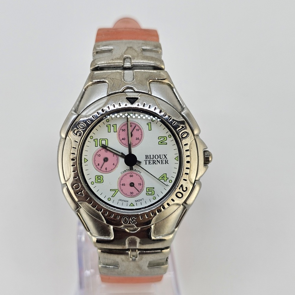 Bijoux Terner Women Analog Watch 34MM White Dial Orange Plastic Bands NEWBattery